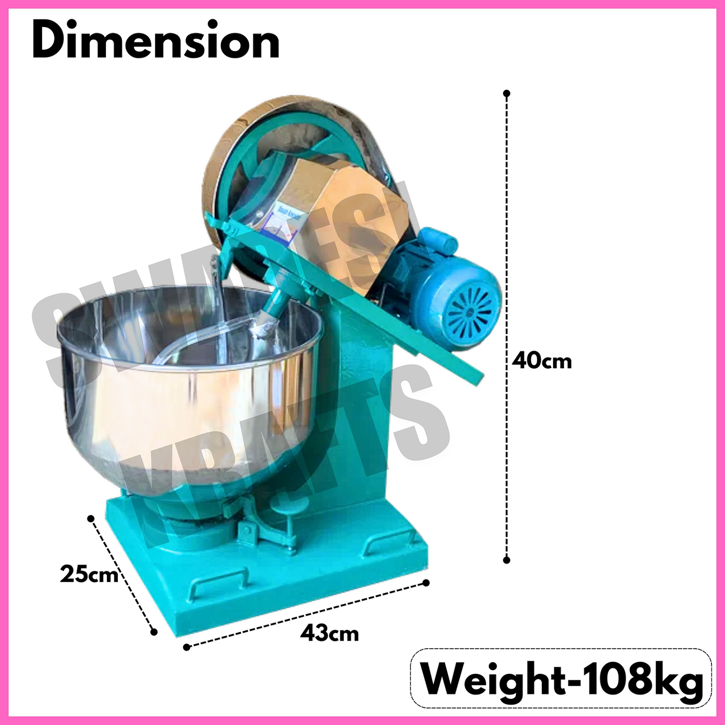 SWADESI KRAFTS 20kg Dough Kneader Machine Electric With 1.5hp Motor | Stainless Steel Atta Maker Machine Bowl (1.5mm) suitable for Besan atta, Maida, other Besan products B5
