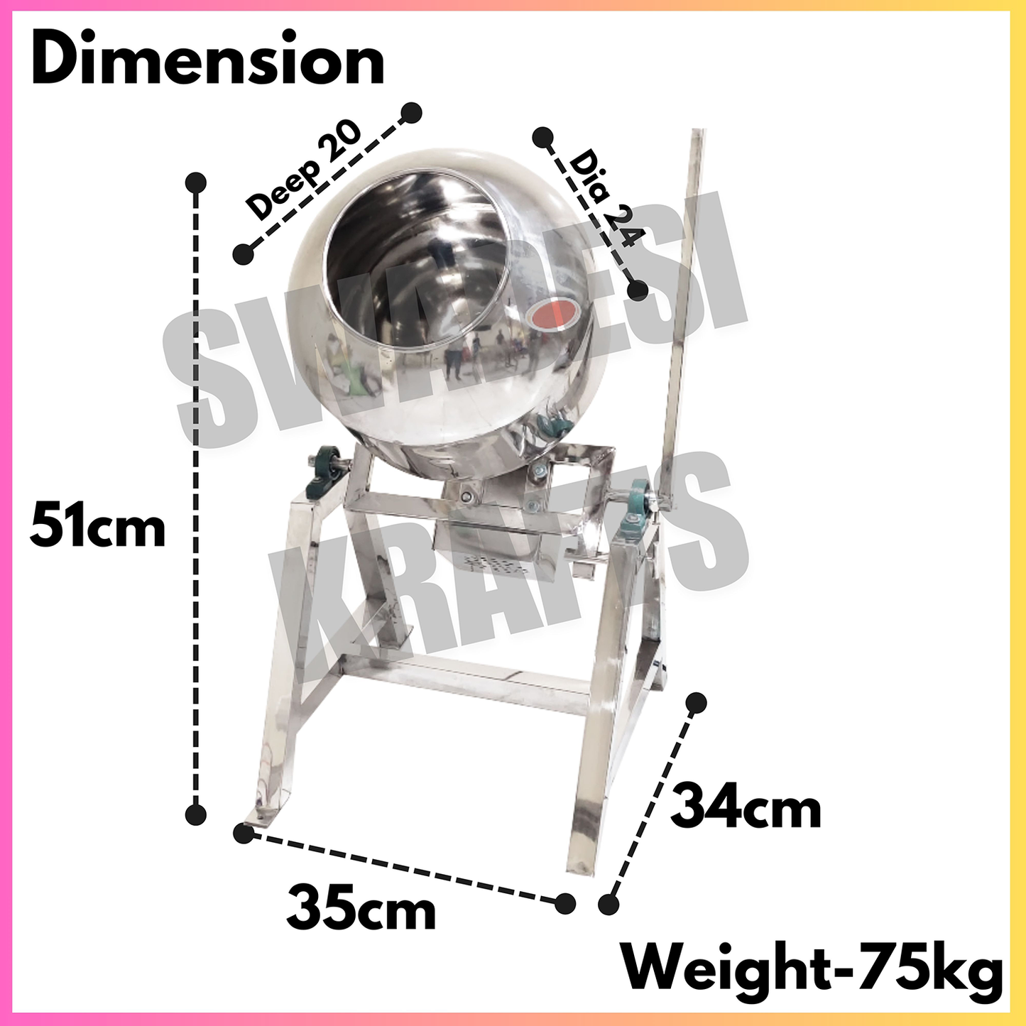 SWADESI KRAFTS Stainless-Steel Tilting Masala Coating Pan Machine With 1 Hp Motor | Chips Fryums Snacks Flavoring Machine D4