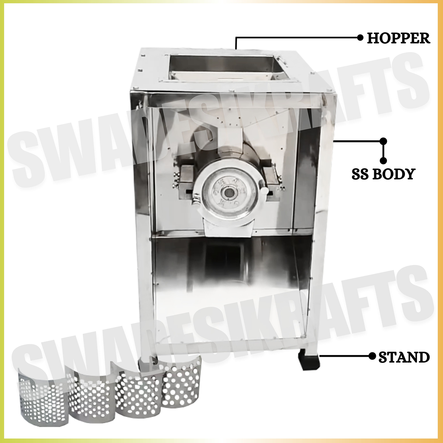 SWADESI KRAFTS Stainless Steel Dry Fruit Tukda Machine with 0.25HP Copper Motor | Dry Fruit Chips and Tukda Machine Output 30-35kg Per Hour | 4 Jali (5mm,7mm,8mm,10mm) Used for Dry Fruit for Sweet S2