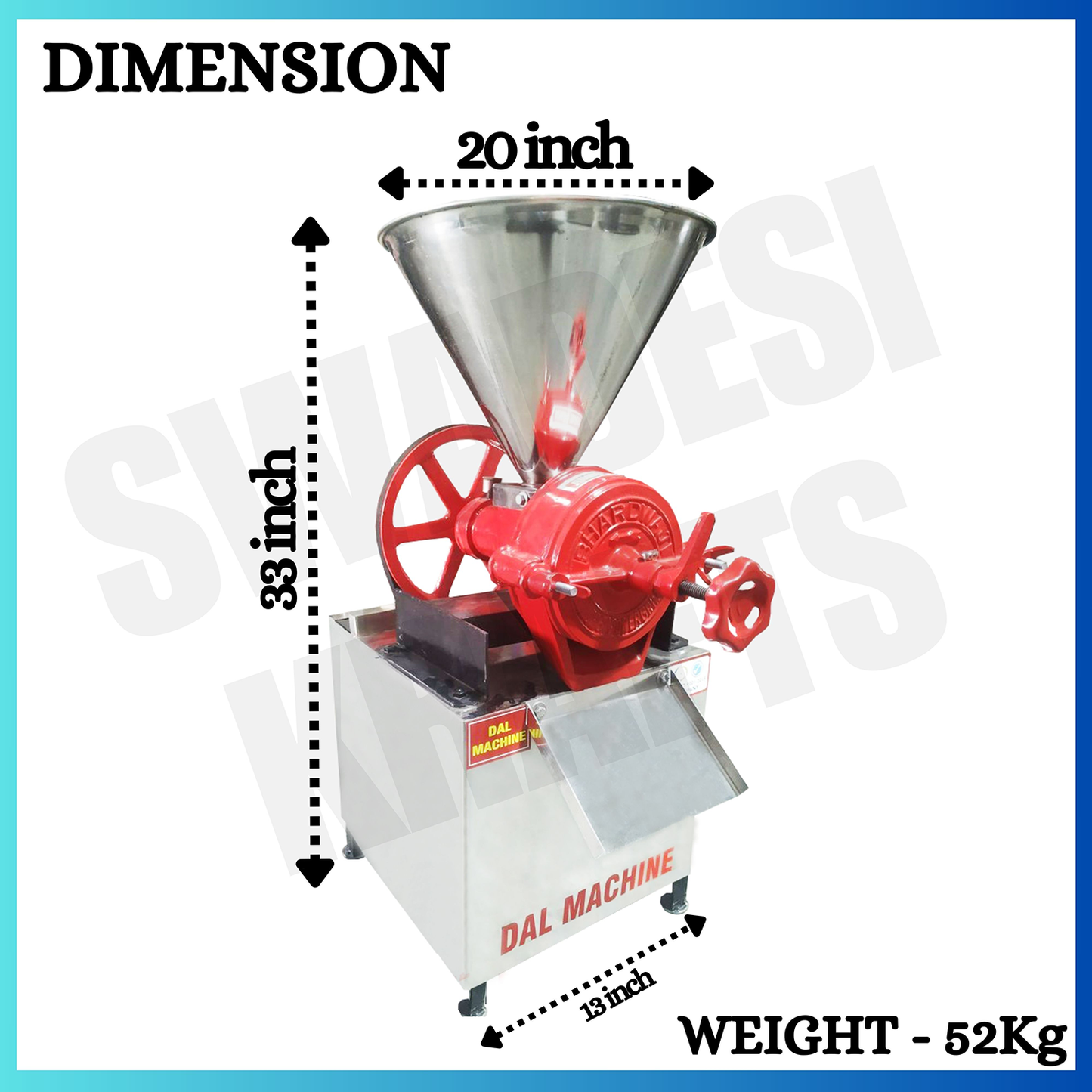 SWADESI KRAFTS Stainless Steel Kaiju Paste Making Machine with 3 HP Motor| Wet DAL Grinder Machine Capacity 50-70Kg Depend on Material Used to Make Thick Paste