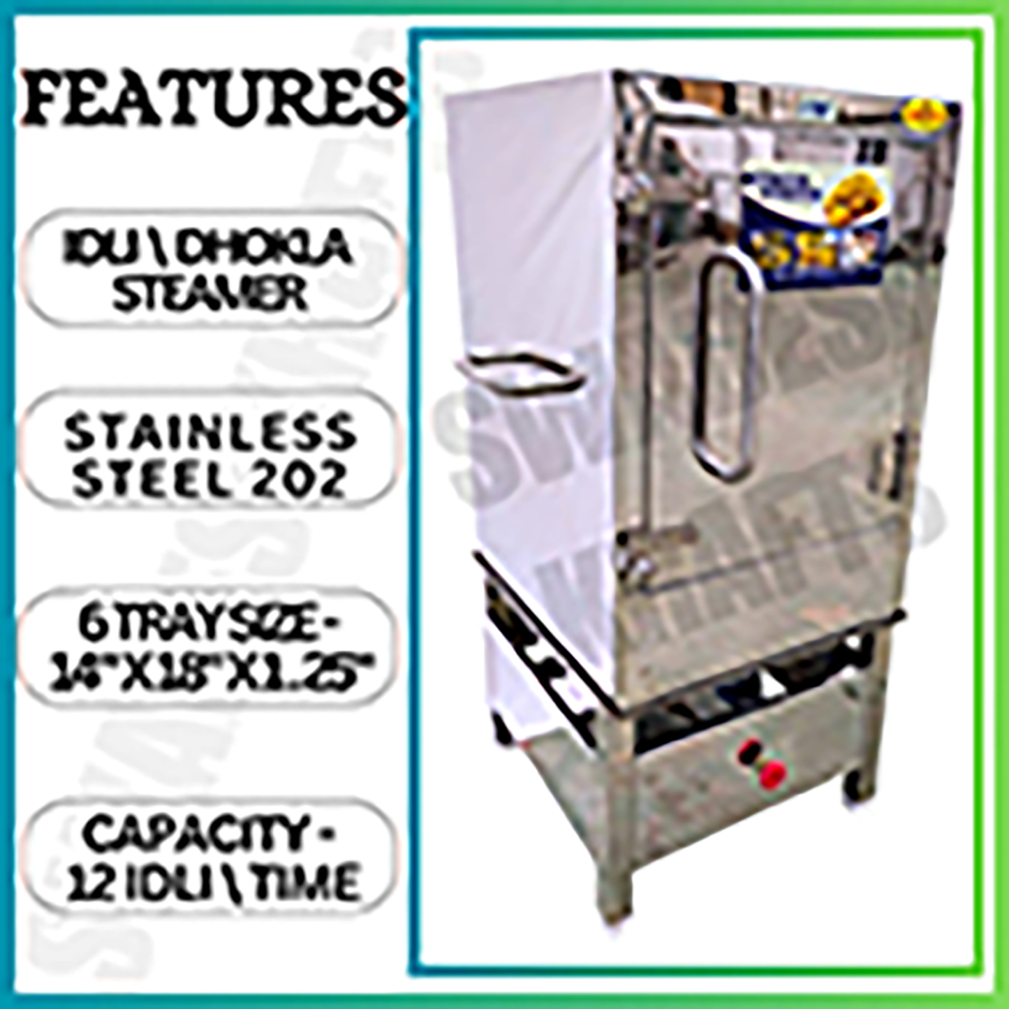 SWADESI KRAFTS Commercial Dhokla Maker with Steamer Stainless Steel Body With 6 Tray Size 14x18x1.25-Inch Idli Making Machine Commercial Size 23x24x40-Inch (LXWXH) Used For Idli and Dhokla Steamers