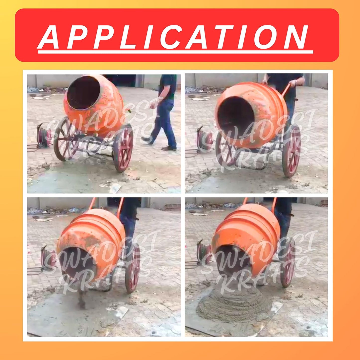 SWADESI KRAFTS Concrete Mixer Machine | Electric Concrete Mixture Machine (350ltr)- 1hp motor