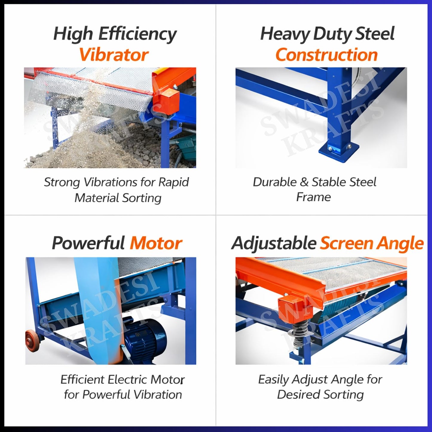 Electric Sand Sieving Machine with 2 HP Motor, 220V Vibrating Sand Separator, 5×3 Feet Sieving Bed, Heavy Duty Mild Steel Construction Sand Screening Machine for Construction Work
