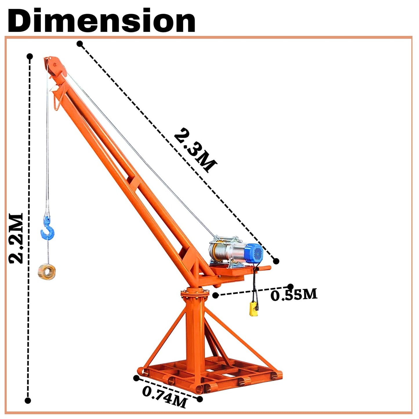 SWADESI KRAFTS Electric Mini Lifting Crane with 4HP Electric Motor & Single Trolly | 8mm Wire Thickness | 40 Meter Length of the Wire and 85-90kg Frame | Mini Crane Scale 500kg