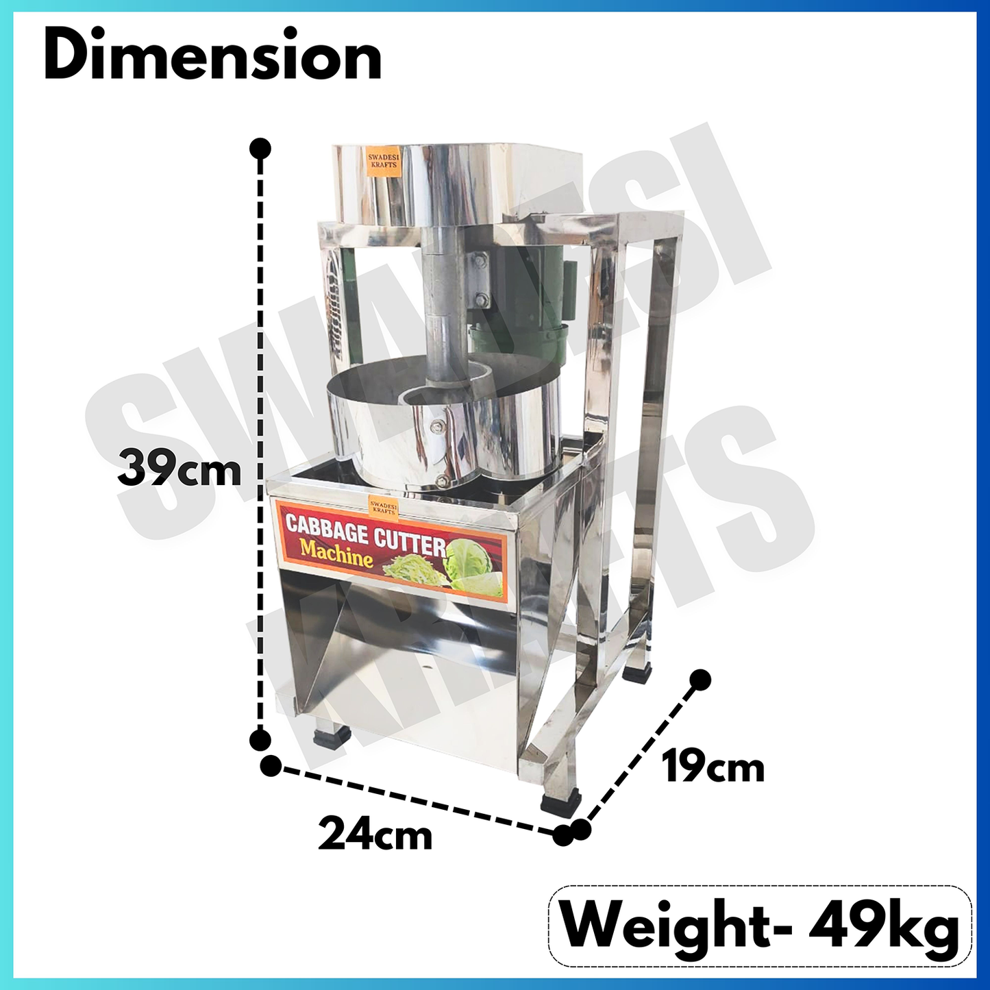 SWADESI KRAFTS Commercial Cabbage Cutting Machine for Hotel with 1hp Motor | Vegetable Cutter Machine for Kitchen is Capacity is 500-600kg/Hr A1