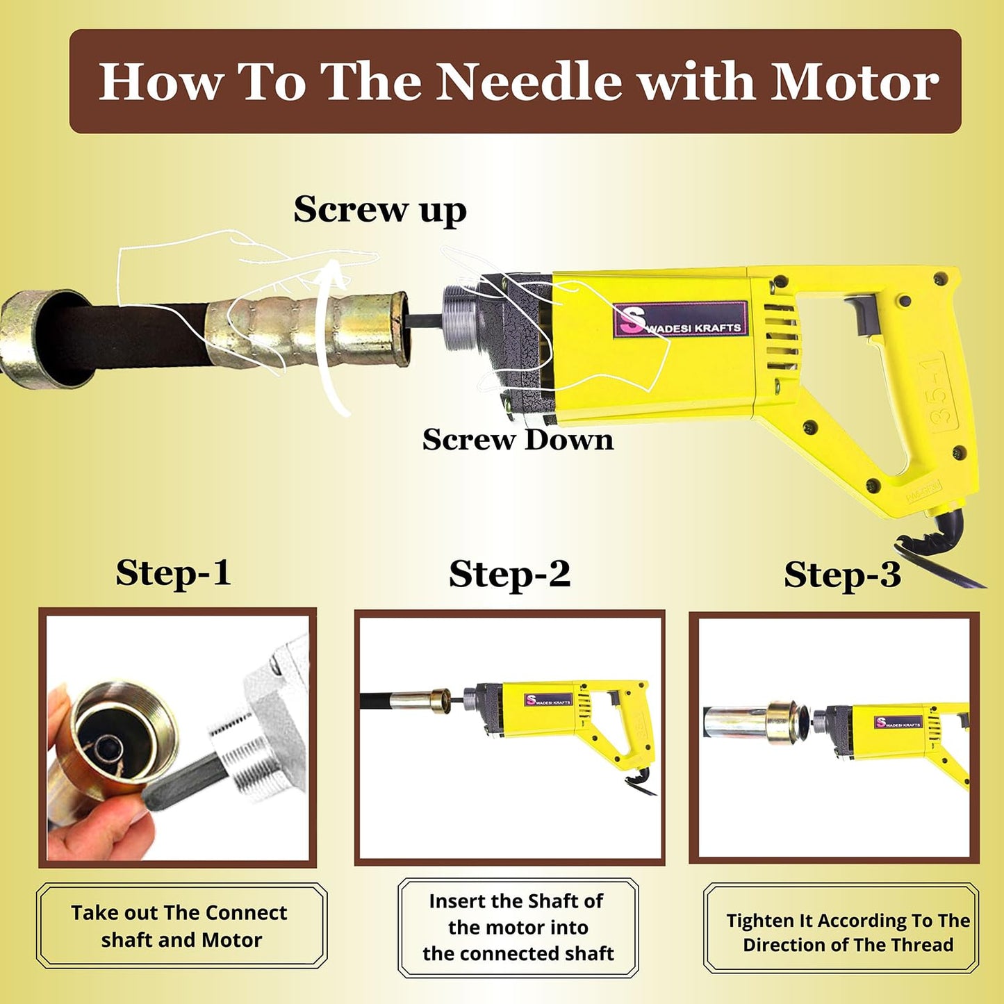 SWADESI KRAFTS 1310-wt Electric Concrete Vibrator removes lanter's trapped air,13000rpm copper winded motor with a wire braided 3mtr needle