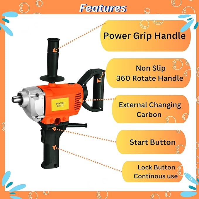 Swadesi krafts putty mixing machine blends mixture quickly and removes lumps paint mixer for painter, 1250 watt copper winded motor and crome-plated iron rod with paint mixing rod