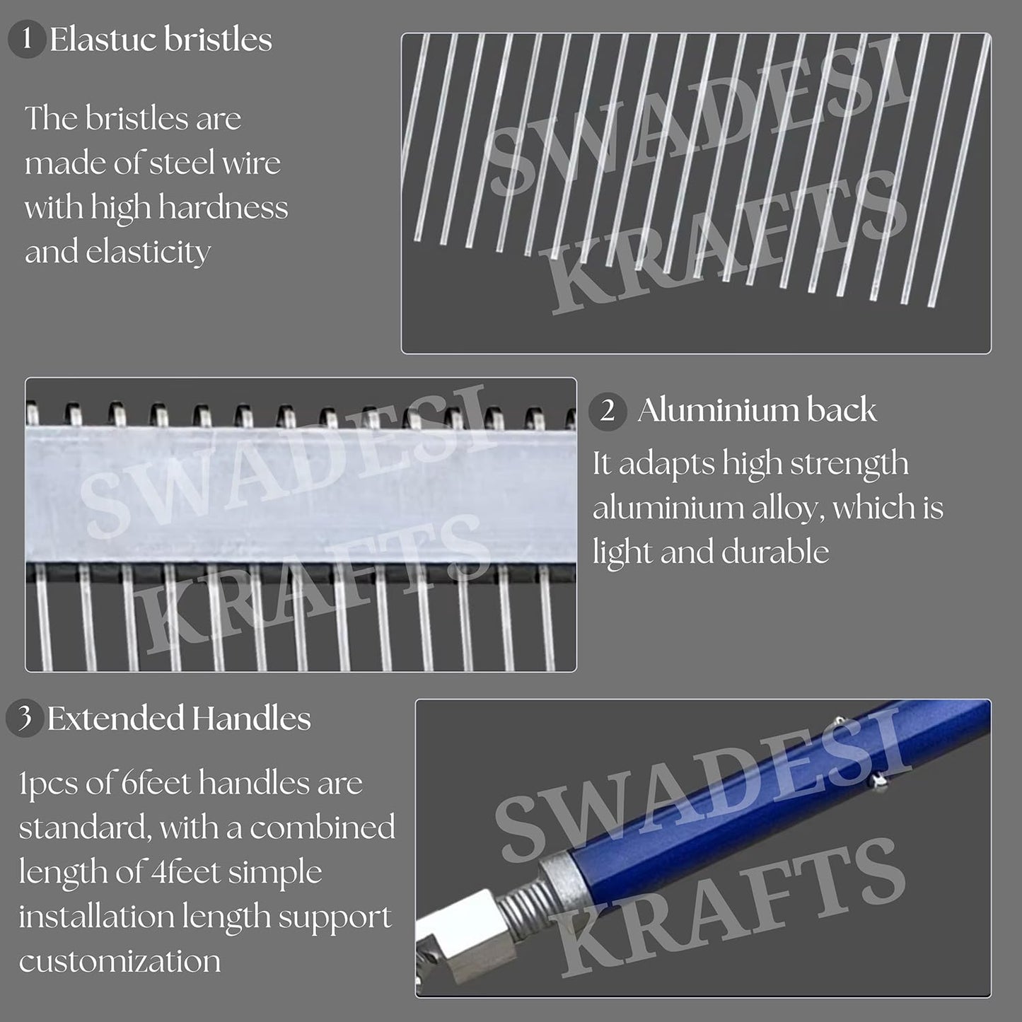 Concrete Texture Brush | Heavy Duty Bristles | Aluminium Handle | Surface Finishing Tool for Concrete Texturing and Anti-Skid Finishing