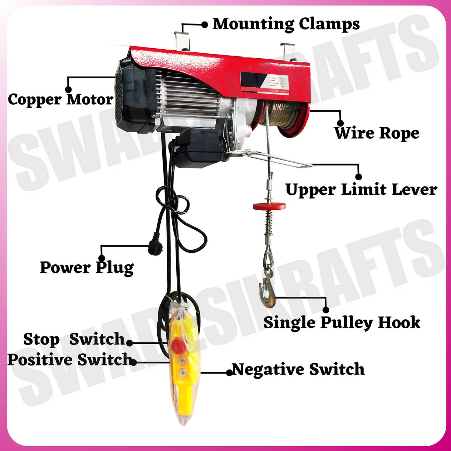 SWADESI KRAFTS 1.5hp PA 500kg 30 meter Mini Electric Hoist Material Handling With Copper Motor Single Phase | Winch Construction Mini Hoist Motor (Without Trolley)
