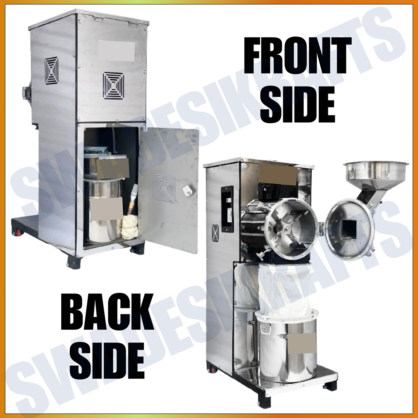 Swadesi Krafts Pulveriser Machine 5 Hp Stainless Steel Body with 5 Hp Motor Three Phase Pulveriser Machine Size 28”X20”X48” Inch (LXWXH) with 5 Jali Used for Mill Grains Like Wheat, Rice, and Spices