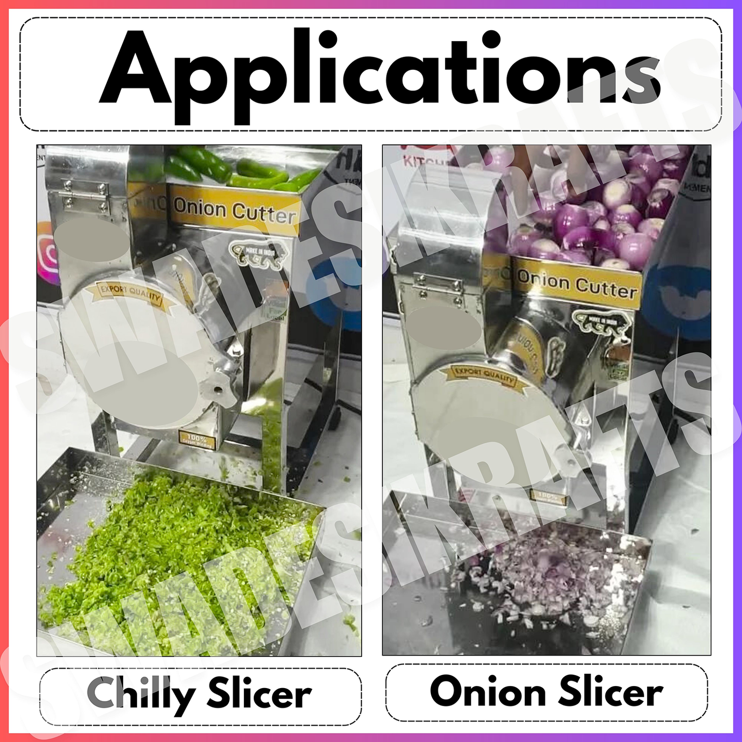 SWADESI KRAFTS Onion Cutter Machine Electric Big Hotel | Stainless Steel Vegetable Cutter Machine Commercial Comes With 1HP Motor Capacity 50-60kg/Hr. Onion, Chilly, Cabbage Other Vegetable Product A3