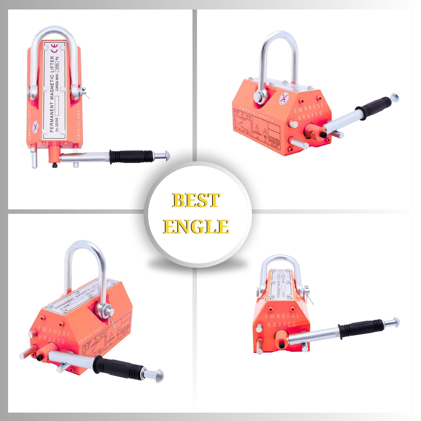 Heavy Duty Permanent Magnet Lifter Capacity 600kg Height 115mm x length246mm x bottom120mm and the Magnet Lifting Hoist for Steel Plate with MS material for magnetlifter weight 19.9kg
