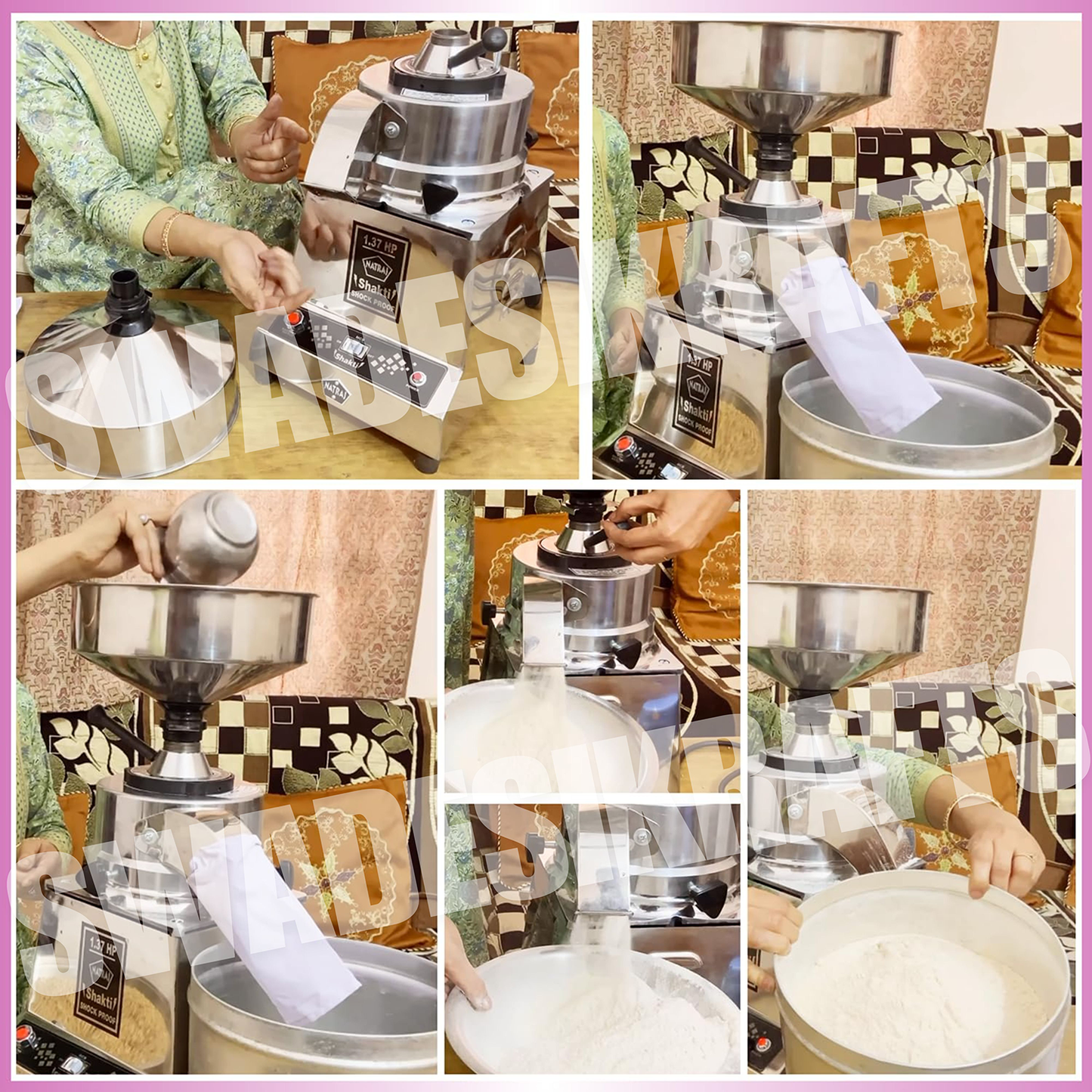 SWADESI KRAFTS Stainless Steel Domestic Flour Mill Machine for Business with 1hp Motor | Atta Chakki for Home Capacity is 5-6kg/Hr