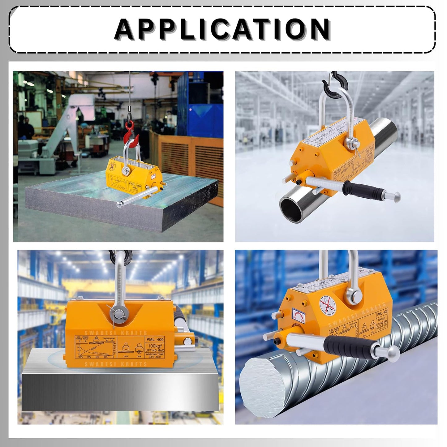 Heavy Duty Permanent Magnet Lifter Capacity 2000 kg Height 92mm x length 395mm x bottom 95mm and the Magnet Lifting Hoist for Steel Plate with MS material for magnet lifter weight 10kg