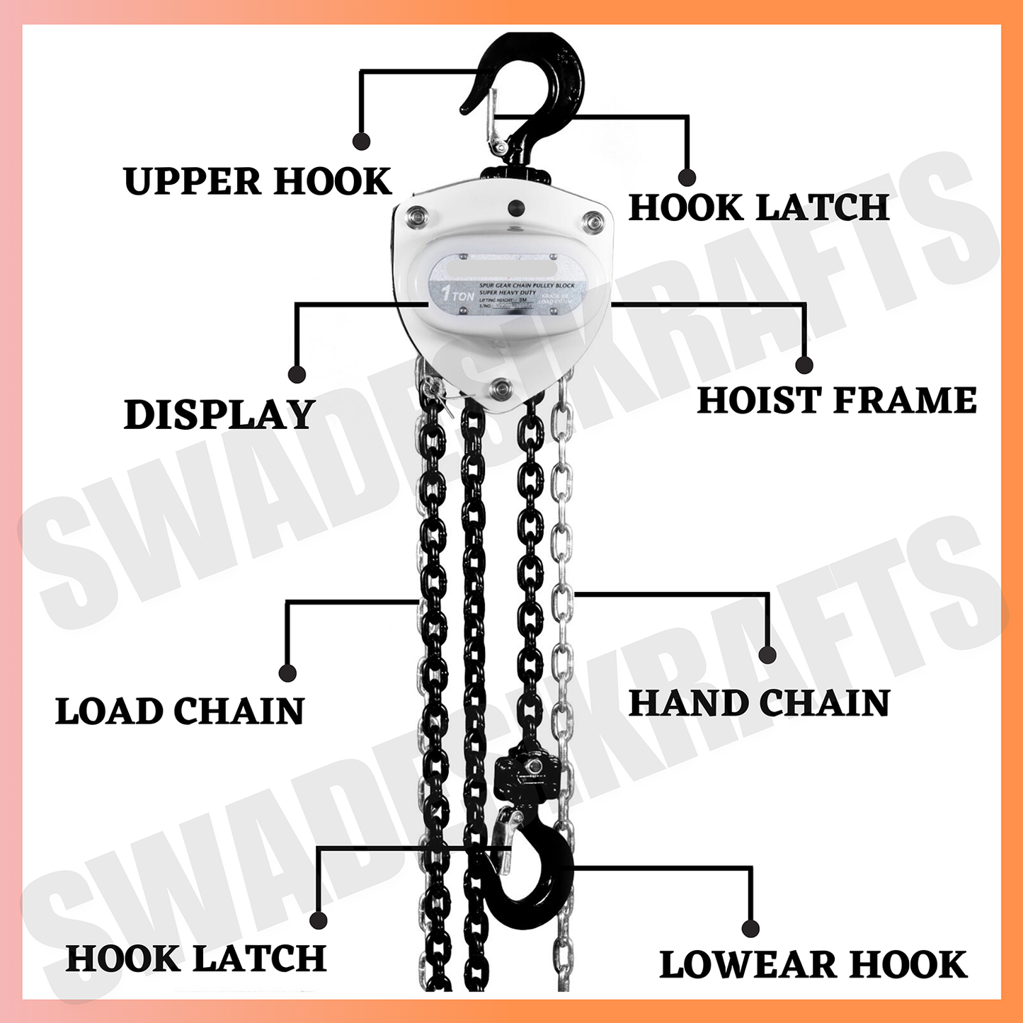 SWADESI KRAFTS BWSeries Chain Pulley Block 5ton Capacity Heavy Duty Double Fall Working Height 3meter Manual Hand Chain 5mm Load Chain 10mm Chain Block For Material Movement Hand Operating Chain Block