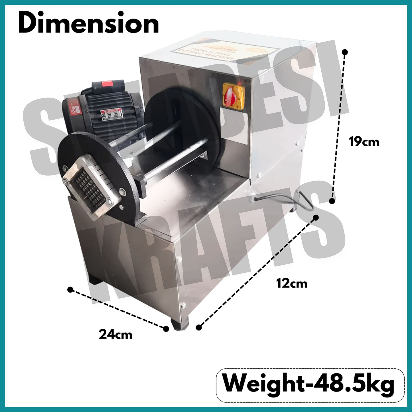 SWADESI KRAFTS Stainless Steel Electric French Fries Cutter Machine with 0.5hp Motor Capacity 200-250kg/Hr (Cutting Blade -7mm or 10mm) A5