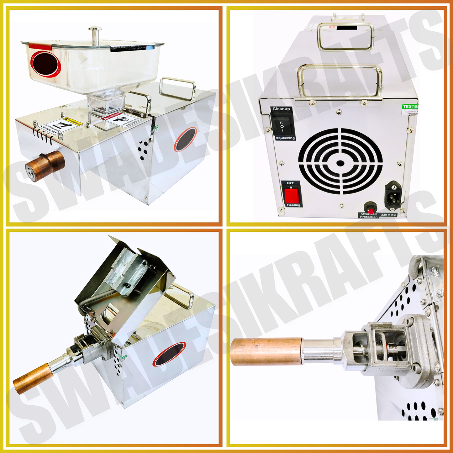 SWADESI KRAFTS Oil Pressing Machine Stainless Steel 202 Body 400-Watt Motor Single Phase Oil Pressing Machine for Home Size 18”X7”X13” Inch (LXWXH) Used for Pressing of Peanut, Almond Oil