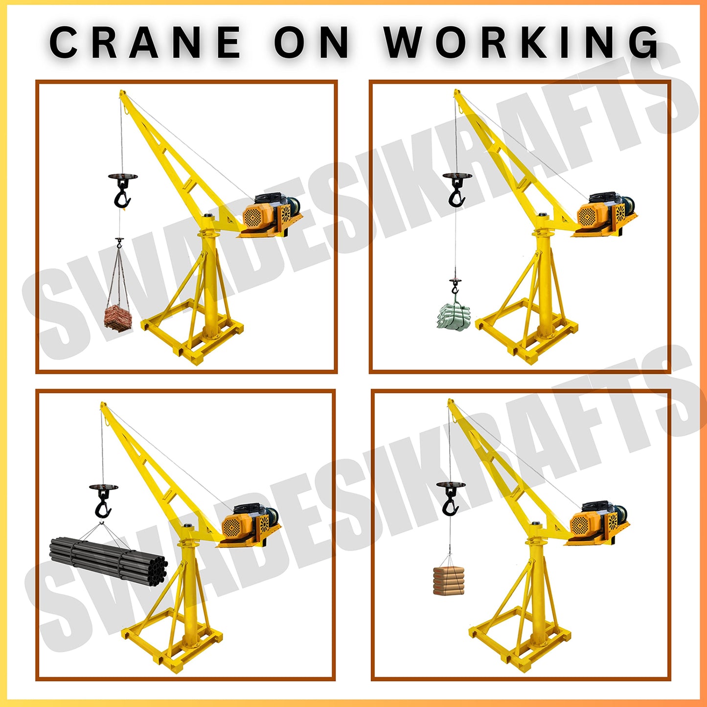 SWADESI KRAFTS Electric Mini Lifting Crane with 3HP Electric Motor with 2 Trolly | 8mm Wire Thickness | 50 Meter Length of the Wire and 60kg Frame | Mini Crane Scale 500kg