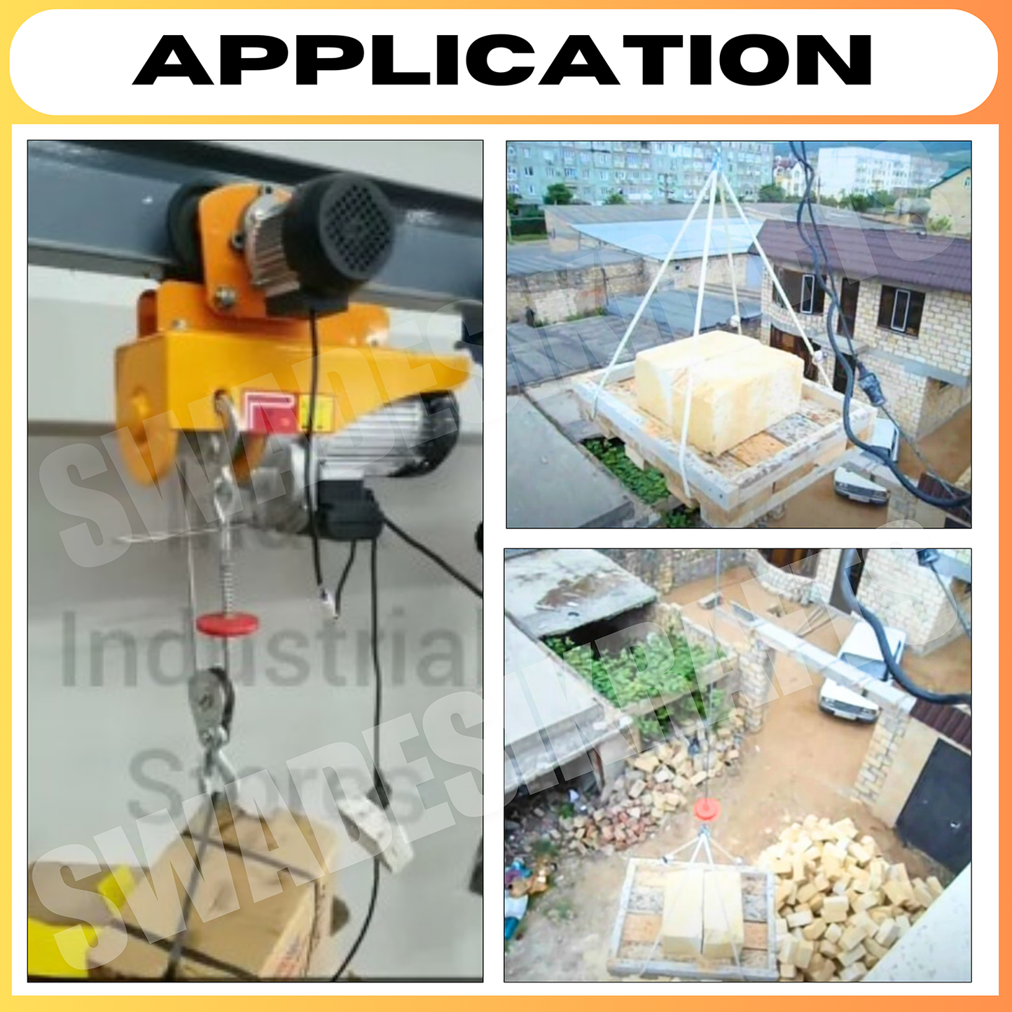 SWADESI KRAFTS 3hp PA 1000kg 20 Mtr 6mm wire Mini Electric Hoist for Heavy Material Handling With Copper Motor Single Phase | 6mm Wire Thickness | 20 meter wire Winch Construction Mini Hoist
