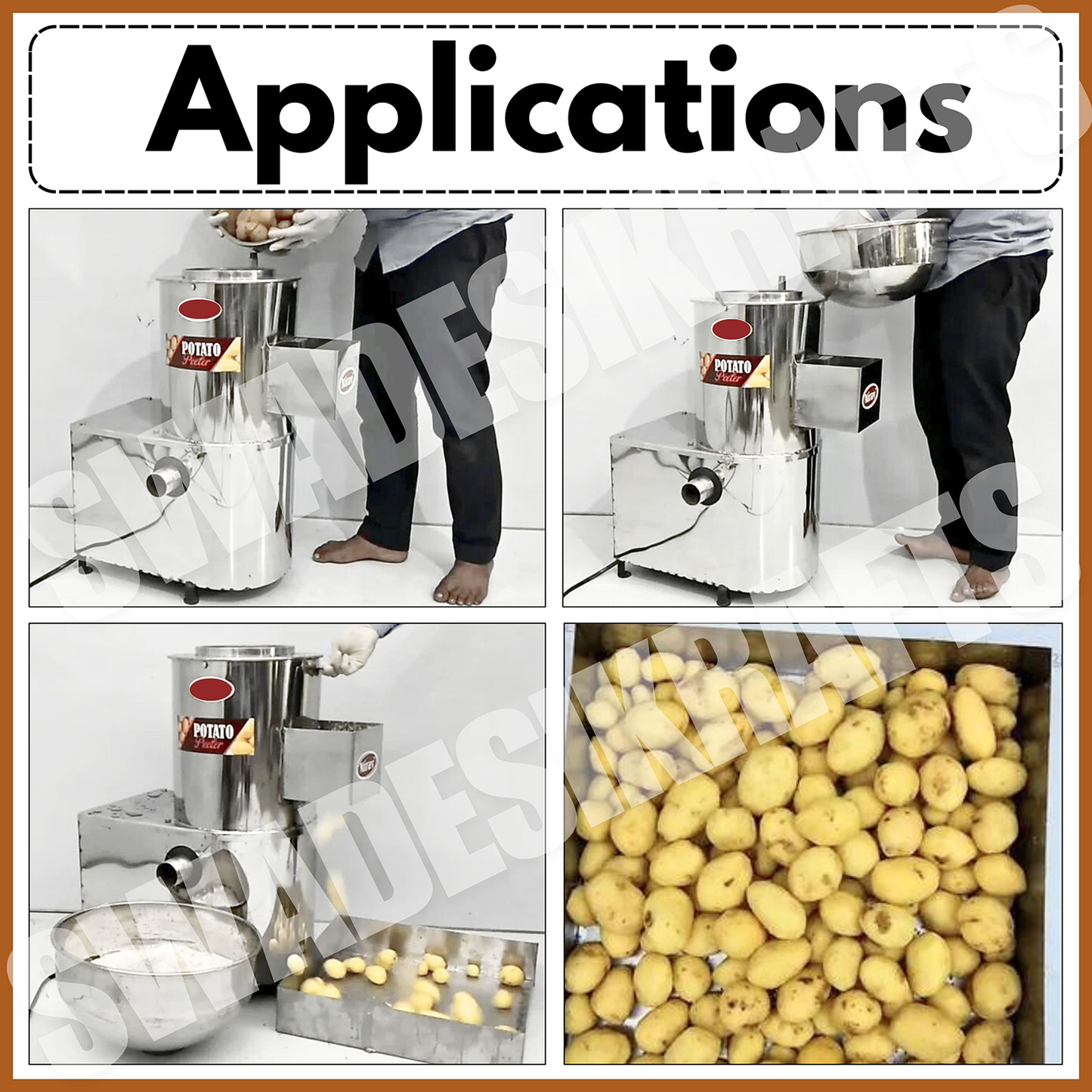 SWADESI KRAFTS 15Kg Automatic Potato Peeler Machine Electric Comes with 1.5-HP Motor Peel Potatoes, Beet Roots | Electric Peller for Vegetable Capacity 200-250kg/HR. A4