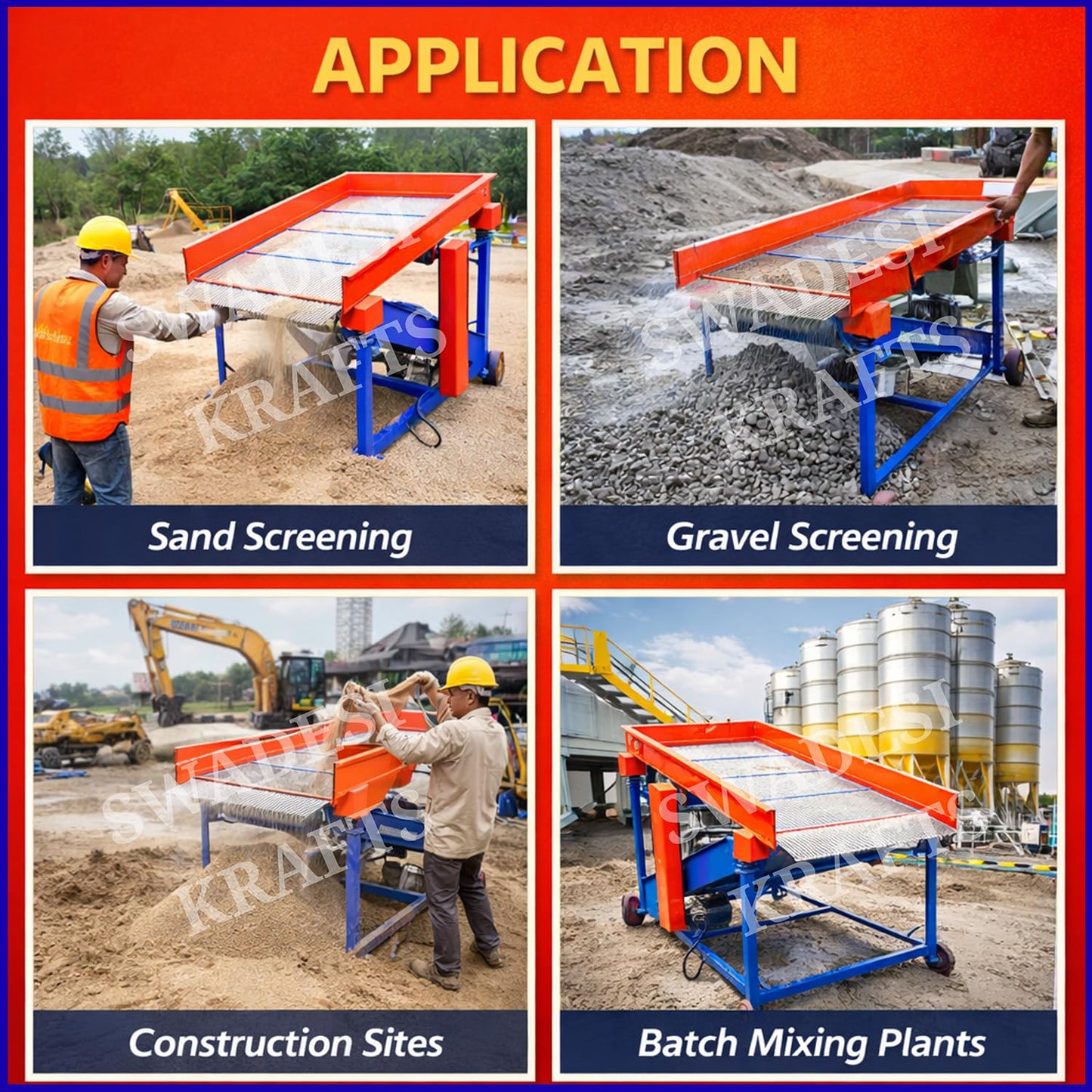 Electric Sand Sieving Machine with 2 HP Motor, 220V Vibrating Sand Separator, 5×3 Feet Sieving Bed, Heavy Duty Mild Steel Construction Sand Screening Machine for Construction Work