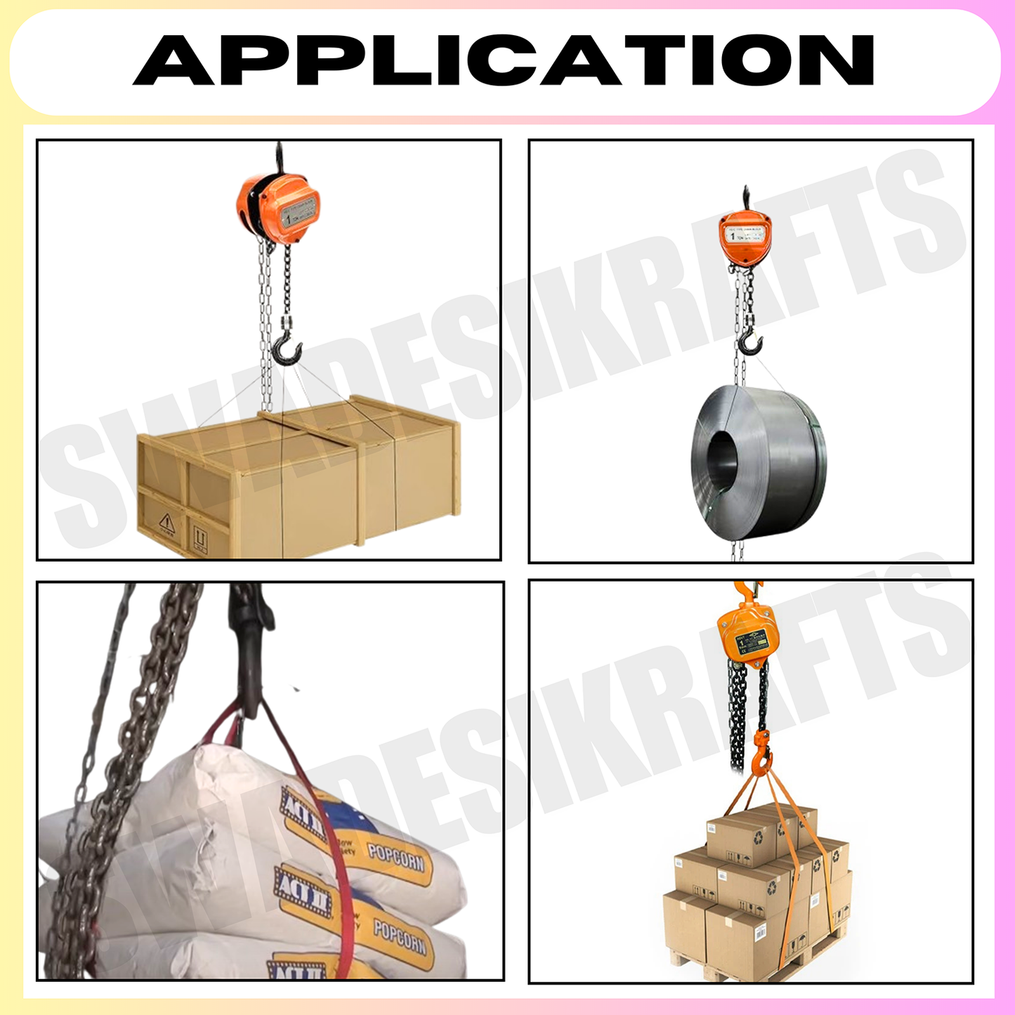 SWADESI KRAFTS VT-Series Chain Pulley Block 1ton Capacity Heavy Duty Single Fall Working Height 3meter Manual Hand Chain 5mm Load Chain 6mm Chain Block For Material Movement Hand Operating Chain Block