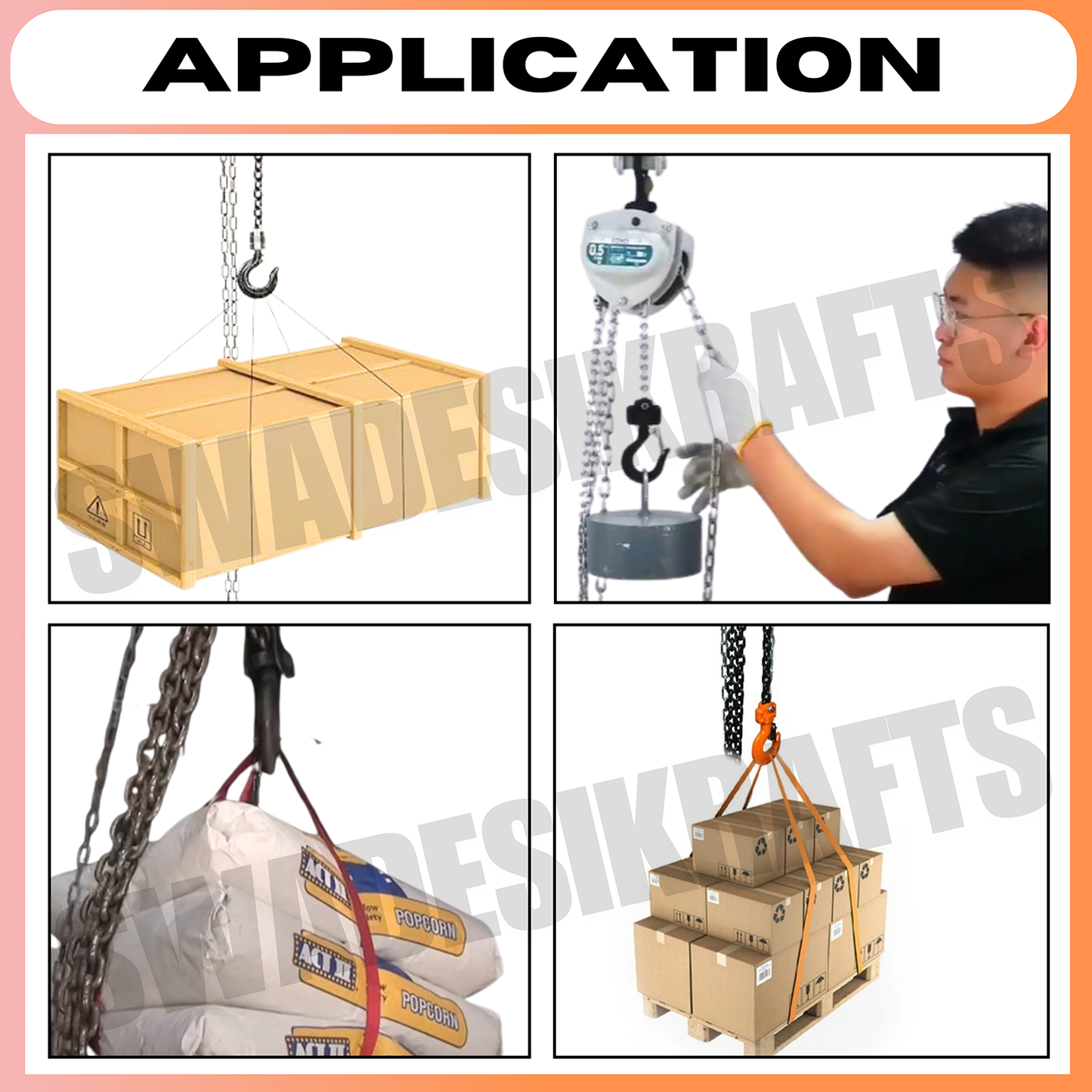 SWADESI KRAFTS BW-Series Chain Pulley Block 1ton Capacity Heavy Duty Single Fall Working Height 3meter Manual Hand Chain 5mm Load Chain 6mm Chain Block For Material Movement Hand Operating Chain Block