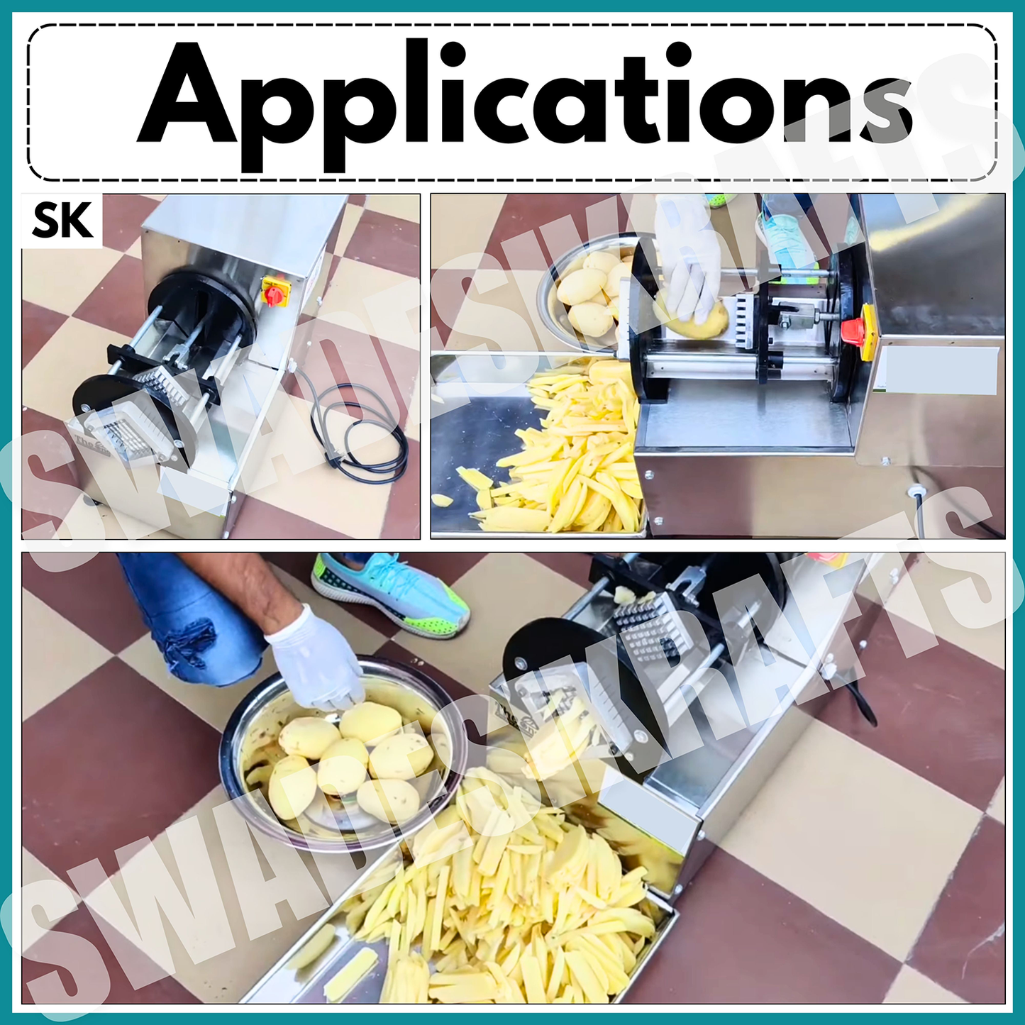 SWADESI KRAFTS Stainless Steel Electric French Fries Cutter Machine with 0.5hp Motor Capacity 200-250kg/Hr (Cutting Blade -7mm or 10mm) A5