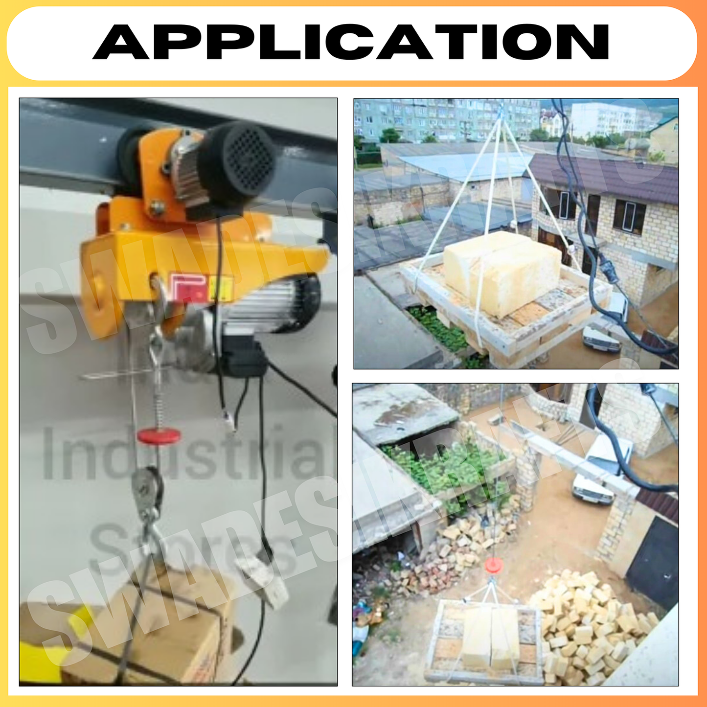 SWADESI KRAFTS 3hp PA 1000kg 30 Mtr 6mm wire Mini Electric Hoist for Heavy Material Handling With Copper Motor Single Phase | 6mm Wire Thickness | 30 meter wire Winch Construction Mini Hoist