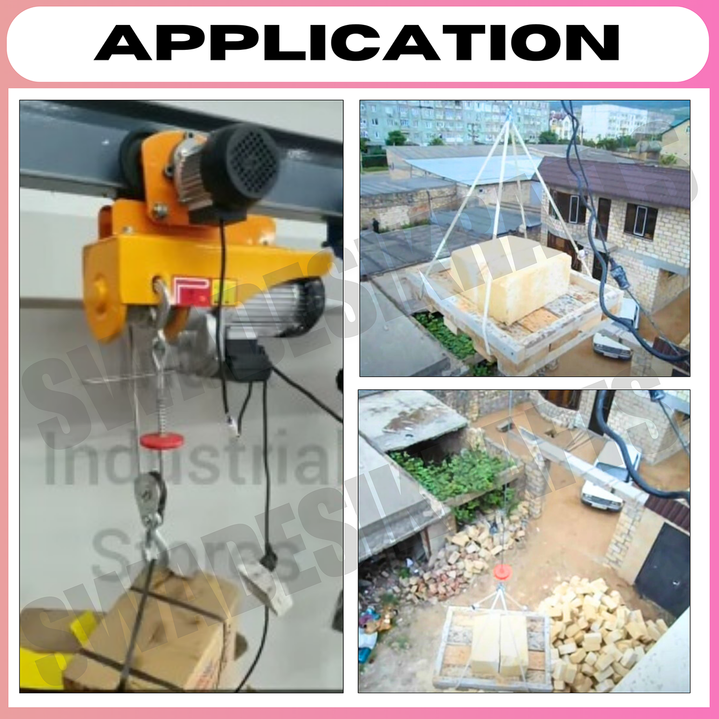 SWADESI KRAFTS PA1000kg 6mm 20Mtr Mini Electric Hoist for Material Handling 3hp Motor Single Phase | Winch Construction Mini Hoist 100% Copper Motor (Left & Right AND Up & Down)