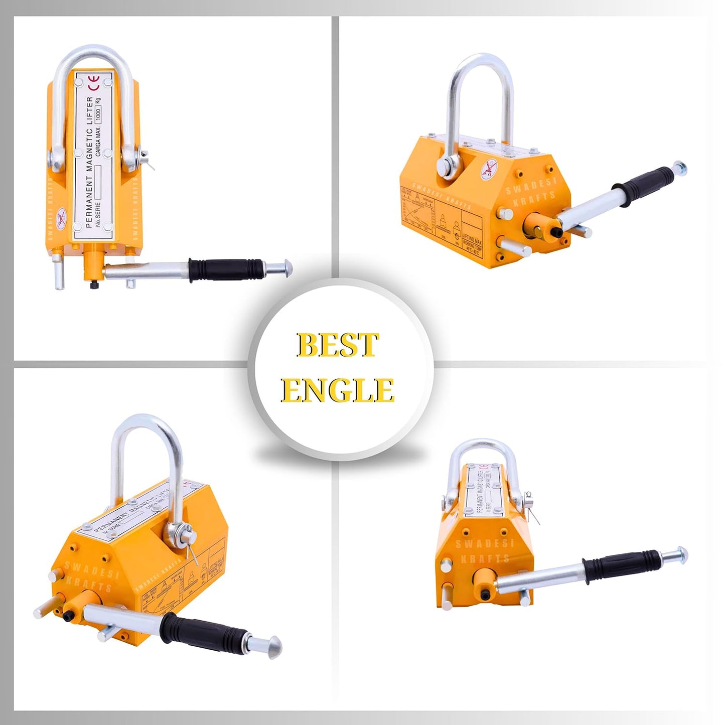 Heavy Duty Permanent Magnet Lifter Capacity 2000 kg Height 92mm x length 395mm x bottom 95mm and the Magnet Lifting Hoist for Steel Plate with MS material for magnet lifter weight 10kg
