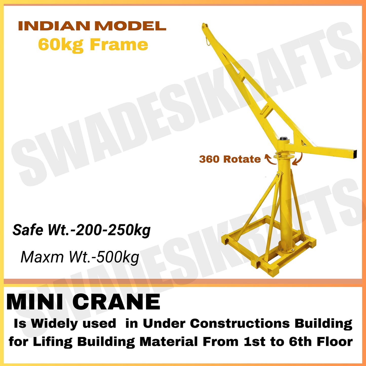 SWADESI KRAFTS Electric Mini Lifting Crane 60kg Frame | Mini Crane Scale 500kg (WITHOUT MOTOR)