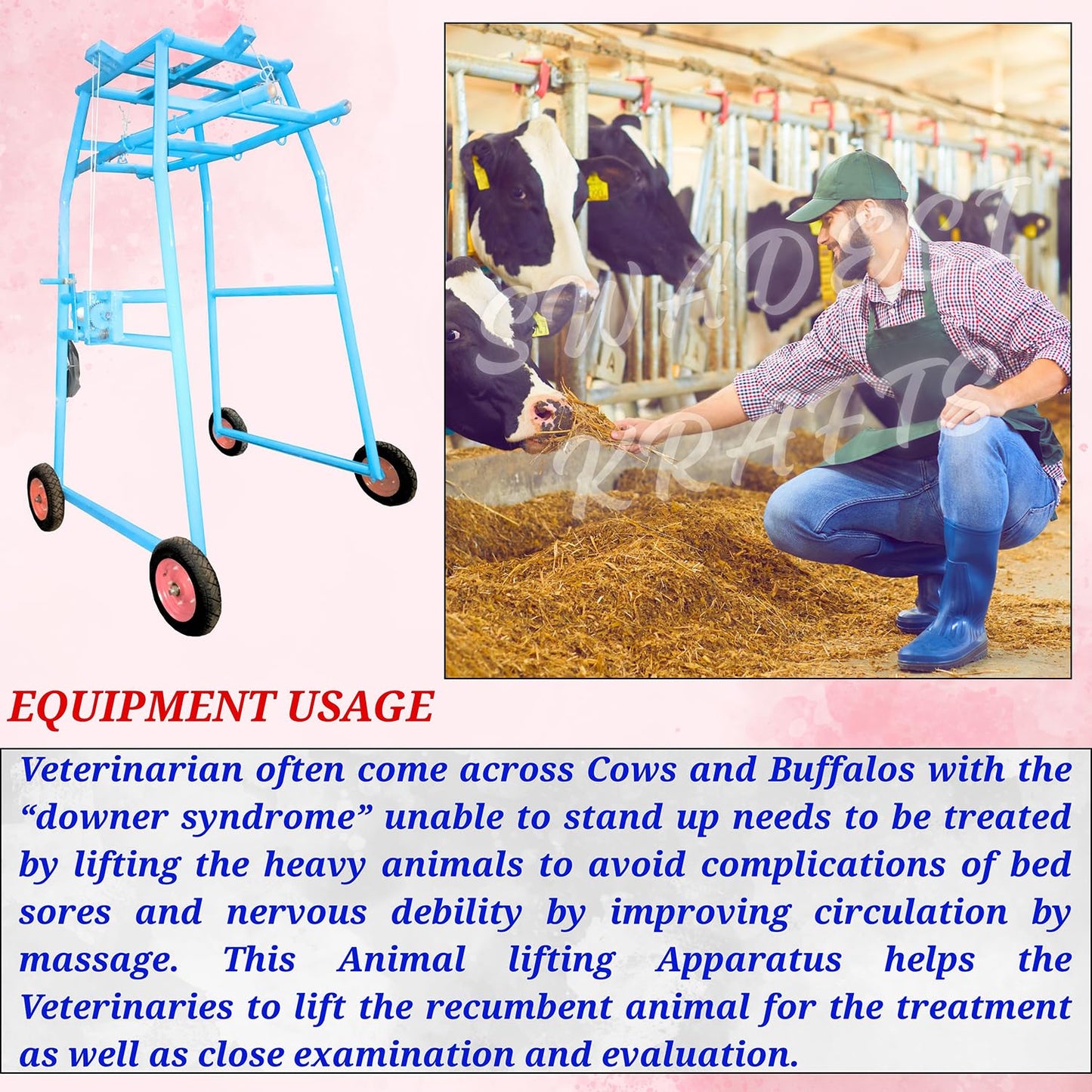 Cow Lifting Machine with Big Wheel | Full Set | Weight Capacity up to 1000kg | Heavy Duty Gearbox | Animal Lifting Machine for Cows a1