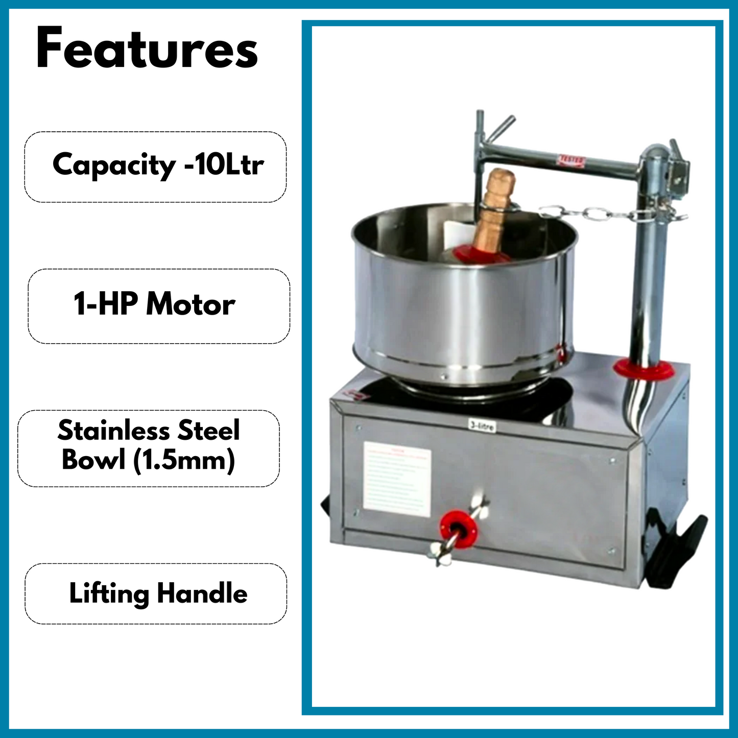 Swadesi Krafts 10ltr Stainless Steel Wet Grinder Machine with 1-Hp Motor for Kitchen | Hotel | Restaurant (Commercial Use Only) to Wet Dal, Rice, Dosa, Idle
