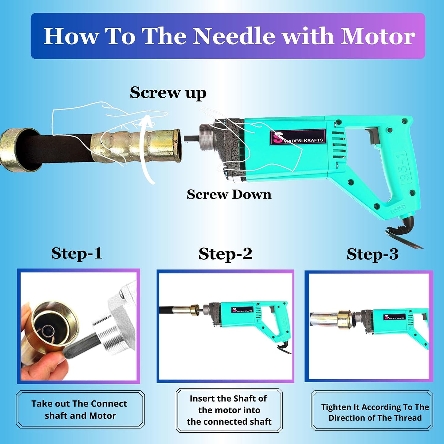 SWADESI KRAFTS 1250-WATT Concrete Vibratoriron Machine With 1.5 Mtr Needle | Electric Concrete Vibrator 13000rpm