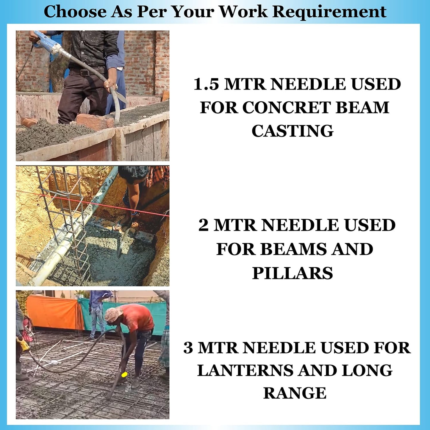 SWADESI KRAFTS 1250-WATT Concrete Vibratoriron Machine With 1.5 Mtr Needle | Electric Concrete Vibrator 13000rpm