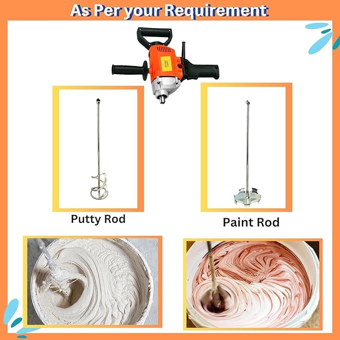 Swadesi krafts putty mixing machine blends mixture quickly and removes lumps paint mixer for painter, 1250 watt copper winded motor and crome-plated iron rod with paint mixing rod