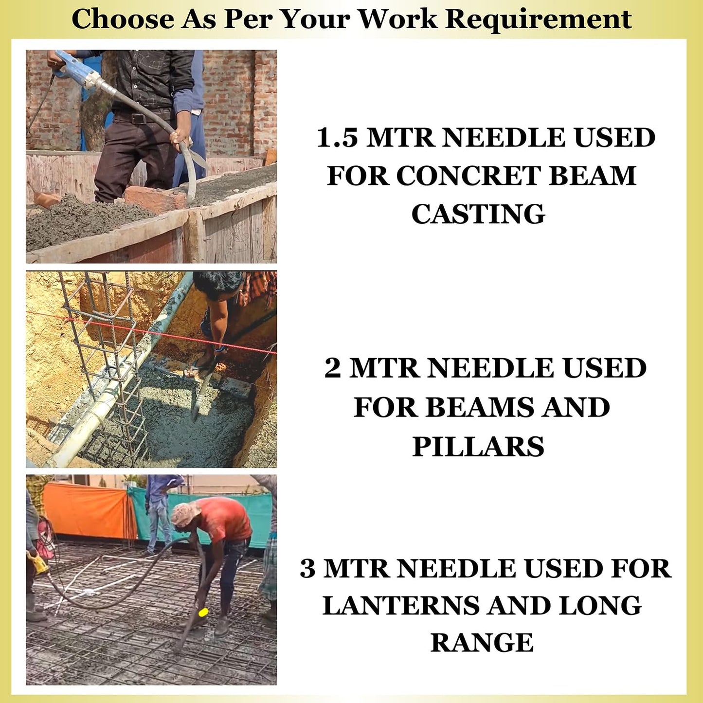 SWADESI KRAFTS 1310-wt Electric Concrete Vibrator removes lanter's trapped air,13000rpm copper winded motor with a wire braided 3mtr needle