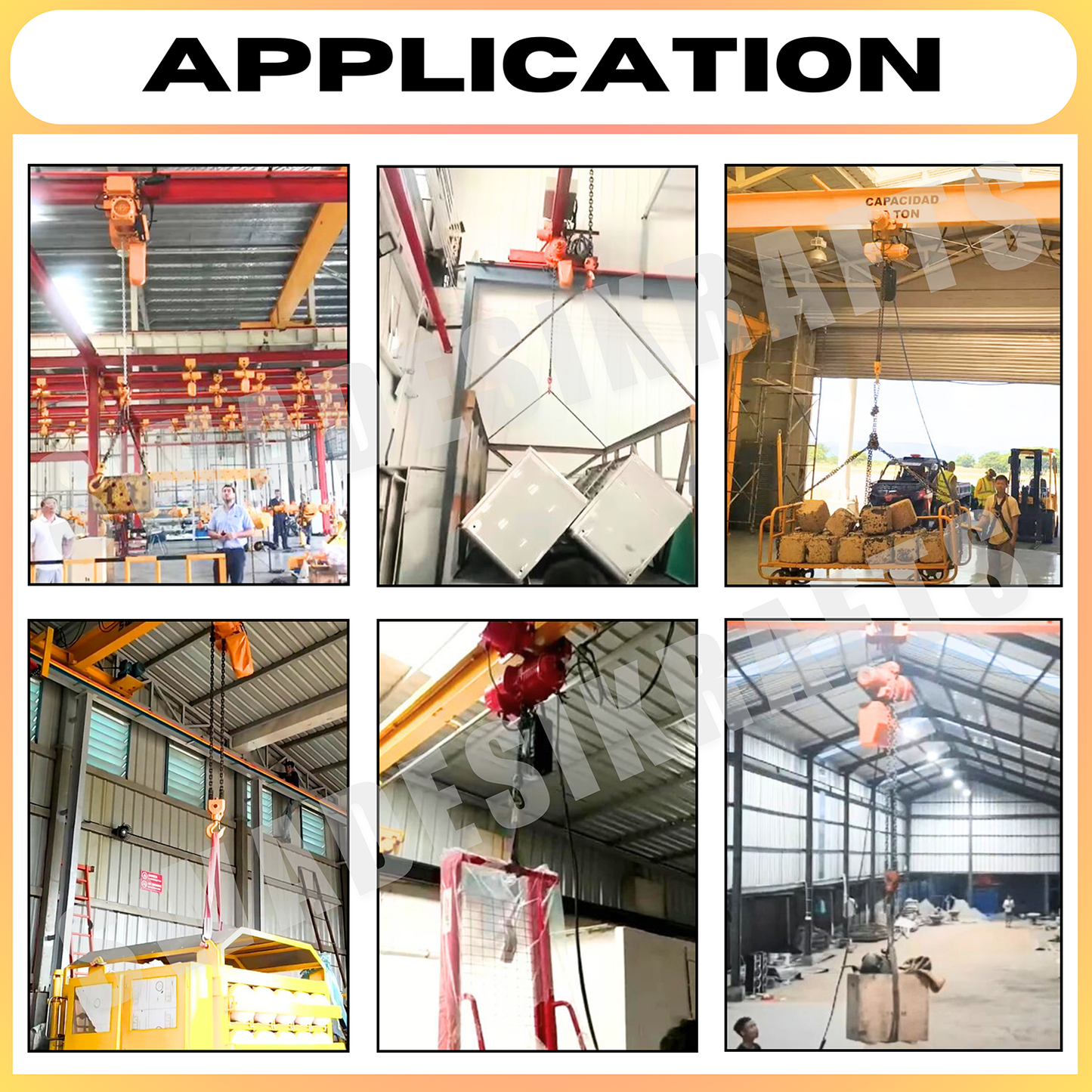 SWADESI KRAFTS 2HP Three Phase Electric Chain Hoist with Electric Trolley 1Ton Capacity Single Fall Working Height 6meter Load Chain 7.1mm Safe load 500-800kg Lifting Speed6.8meter/min Motorized Hoist
