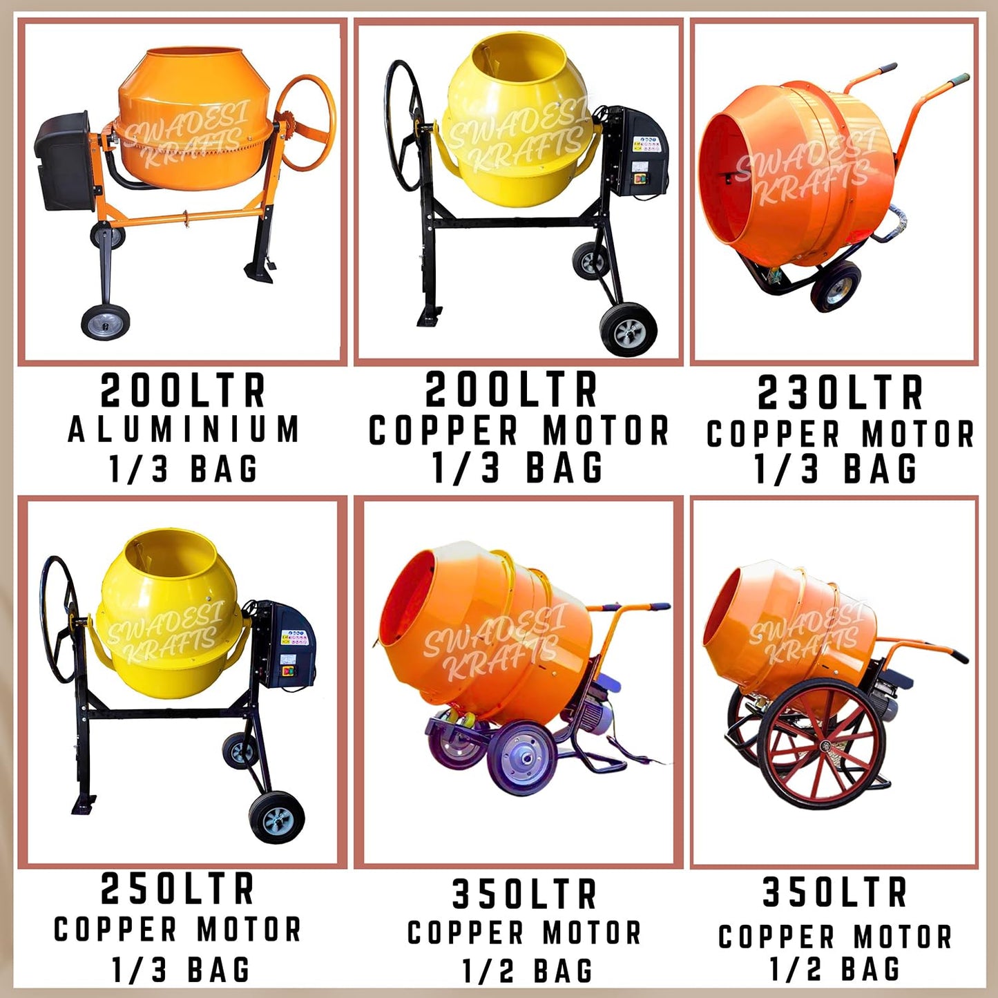 SWADESI KRAFTS Concrete Mixer Machine | Electric Concrete Mixture Machine (350ltr)- 1hp motor