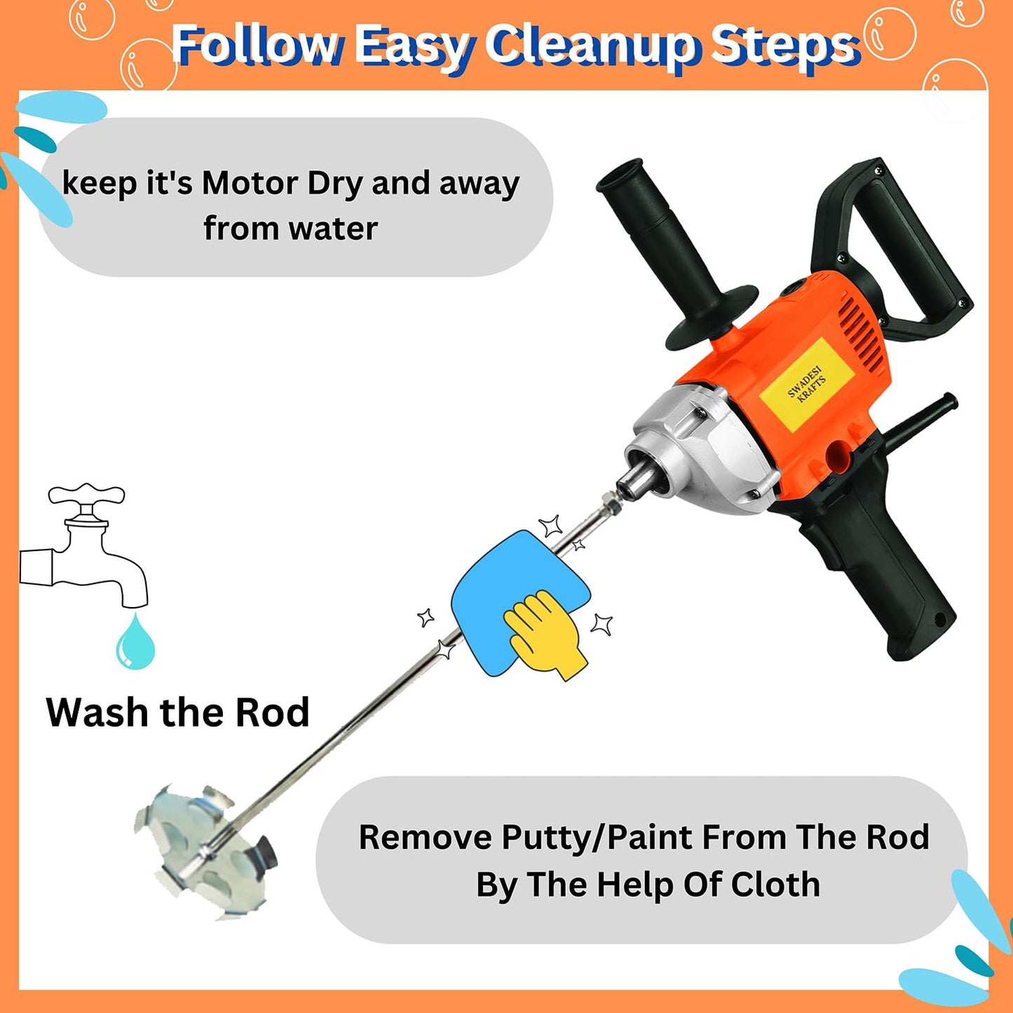 Swadesi krafts paint mixer machine blends mixture quickly and removes lumps painter tool, 1250 watt copper winded motor and crome-plated iron rod A6