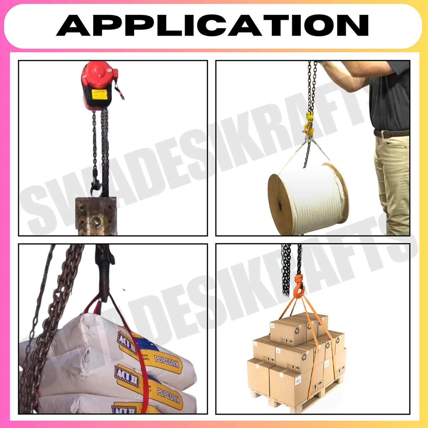 SWADESI KRAFTS 2HP DHY Three phase Electric Chain Hoist 2Ton Capacity Heavy Duty Single Fall Working Height 3meter Load Chain 10mm Lifting Speed 1.85meter/min with 500w Motorized Chain Pulley Block.