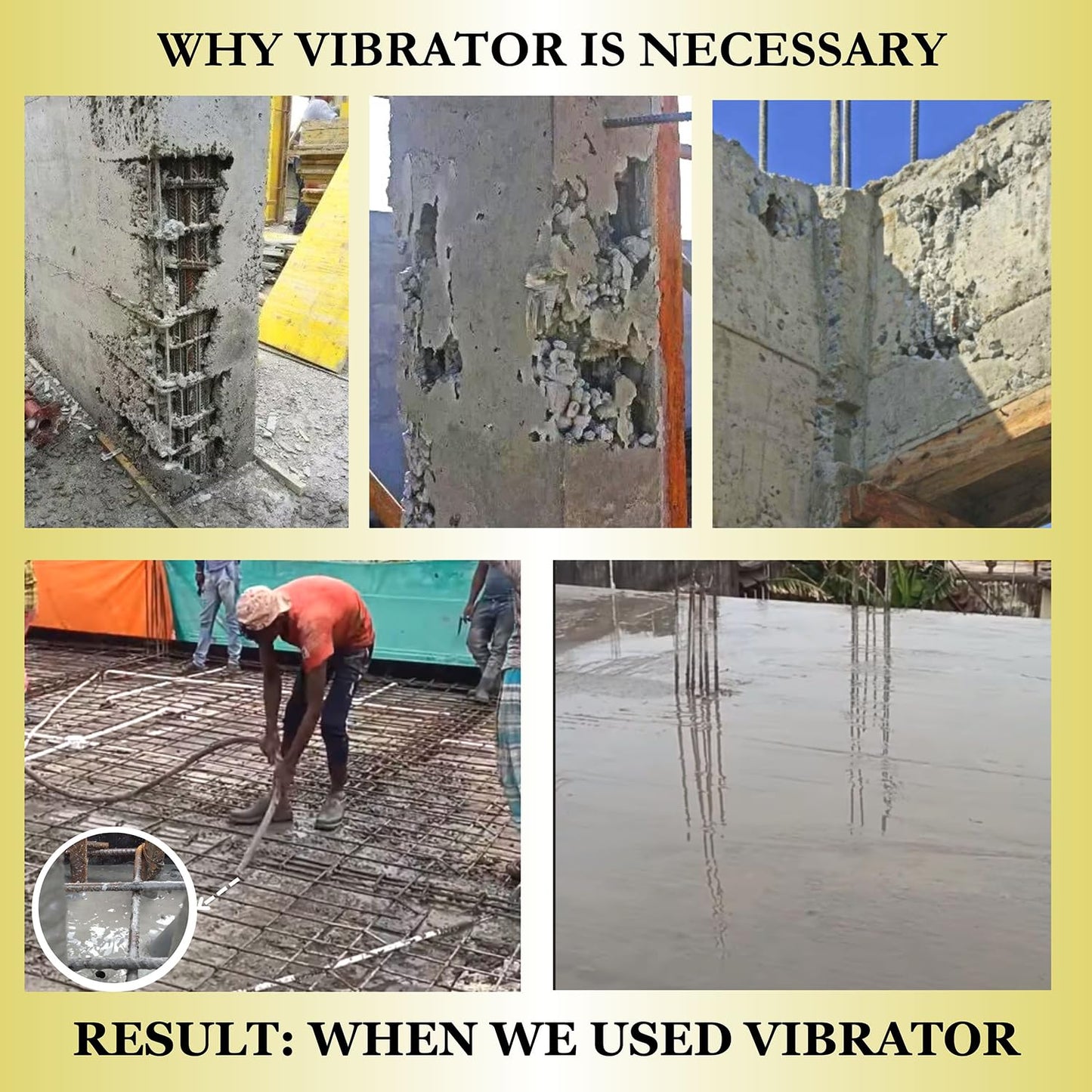 SWADESI KRAFTS 1310-wt Electric Concrete Vibrator removes lanter's trapped air,13000rpm copper winded motor with a wire braided 3mtr needle