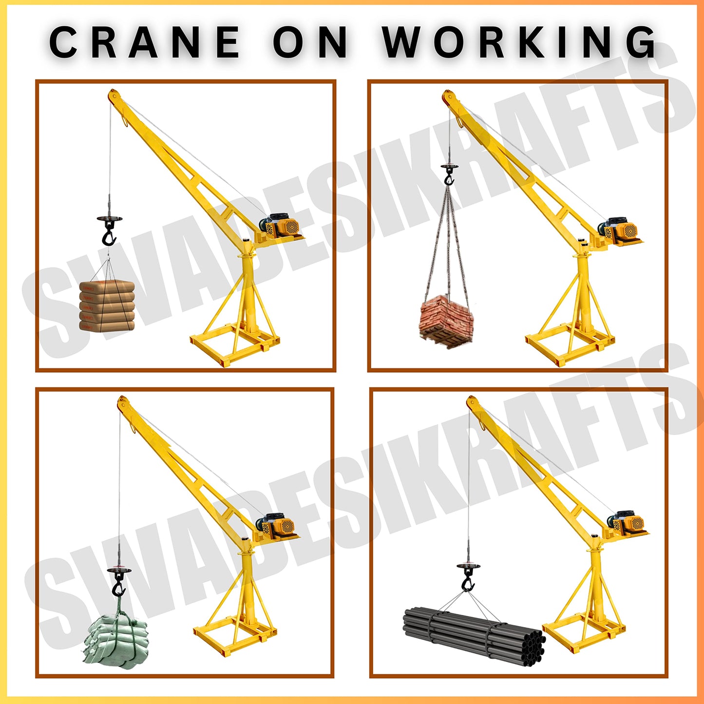 SWADESI KRAFTS Electric Mini Lifting Crane with 3HP Electric Motor with 2 Trolly | 8mm Wire Thickness | 50 Meter Length of the Wire and 70kg with 360 Adjustable Frame | Mini Crane Scale 500kg