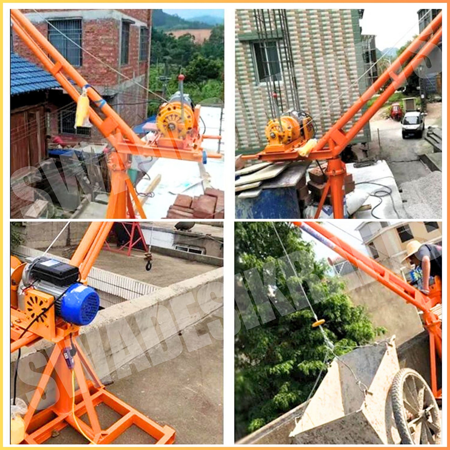 SWADESI KRAFTS Electric Mini Lifting Crane with 3HP Electric Motor with 2 Trolly | 8mm Wire Thickness | 50 Meter Length of the Wire and 60kg Frame | Mini Crane Scale 500kg