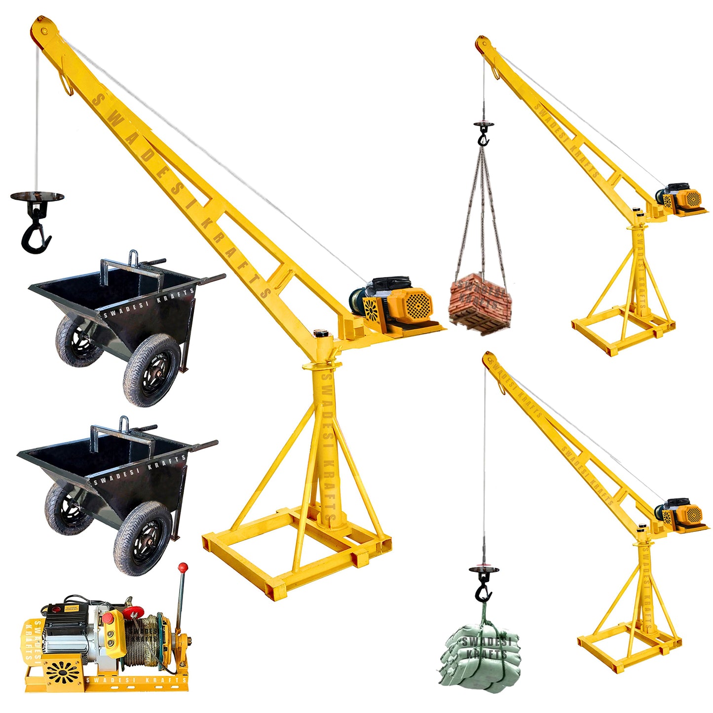 SWADESI KRAFTS Electric Mini Lifting Crane with 3HP Electric Motor with 2 Trolly | 8mm Wire Thickness | 50 Meter Length of the Wire and 70kg with 360 Adjustable Frame | Mini Crane Scale 500kg