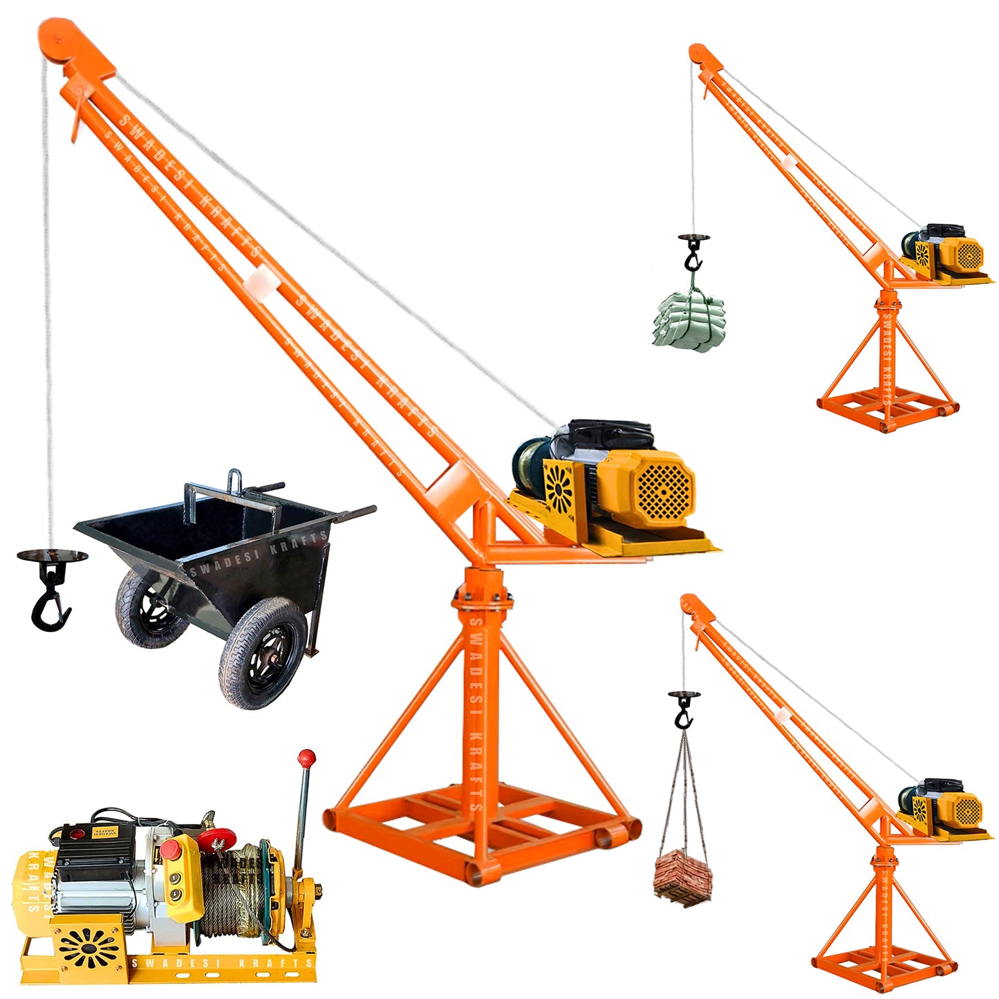 SWADESI KRAFTS Electric Mini Lifting Crane with 3HP Electric Motor & Single Trolly | 8mm Wire Thickness | 50 Meter Length of the Wire and 95kg Frame | Mini Crane Scale 800kg